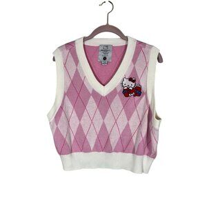 Hello Kitty Knit Sweater Vest Pink XL Argyle Preppy Academia Grunge Plaid 90s